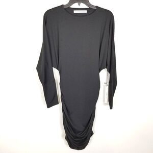 Susana Monaco Women Jane Ruched Bat Wing Dress Size S Black Mini Long Sleeve